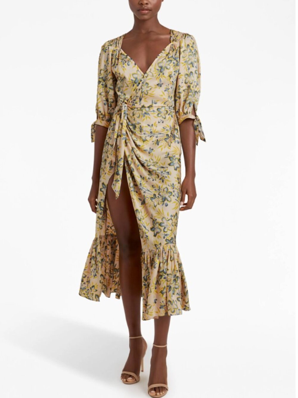 Cinq à Sept Kerstin Puff-Sleeve Floral Midi Wrap Dress Size 12 NWOT